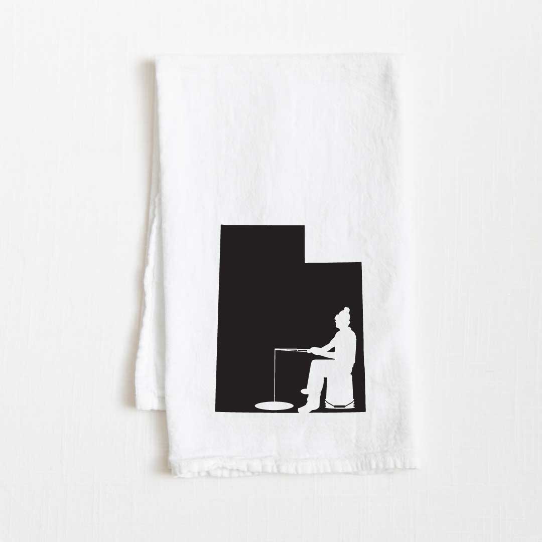 Utah Ice Fishing State Flour Sack Kitchen Towel - 36” x 32”