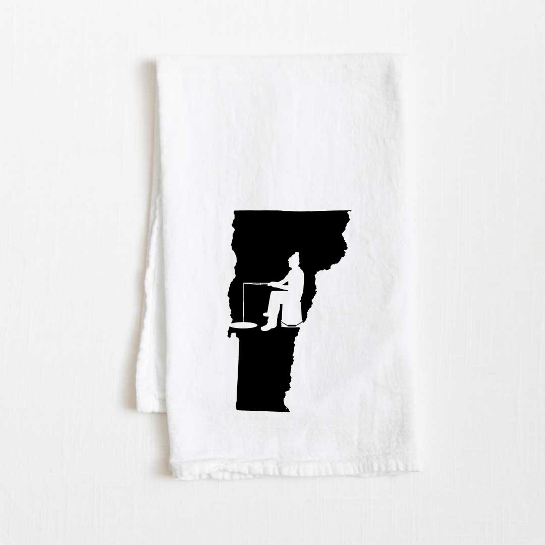 Vermont Ice Fishing State Flour Sack Kitchen Towel - 36” x 32”