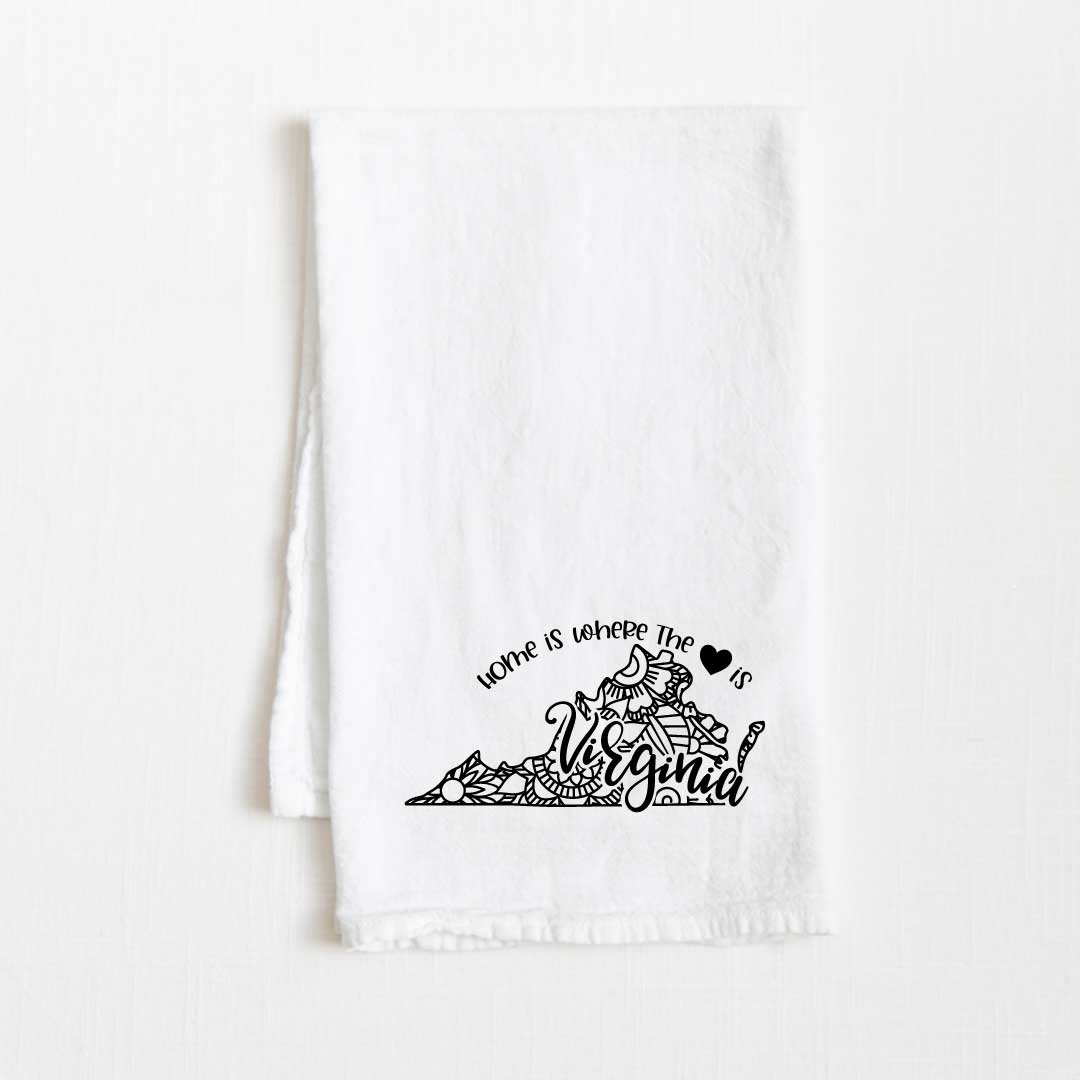 Virginia - Home Is Where the Heart Is Flour Sack Kitchen Towel - 36” x 32”