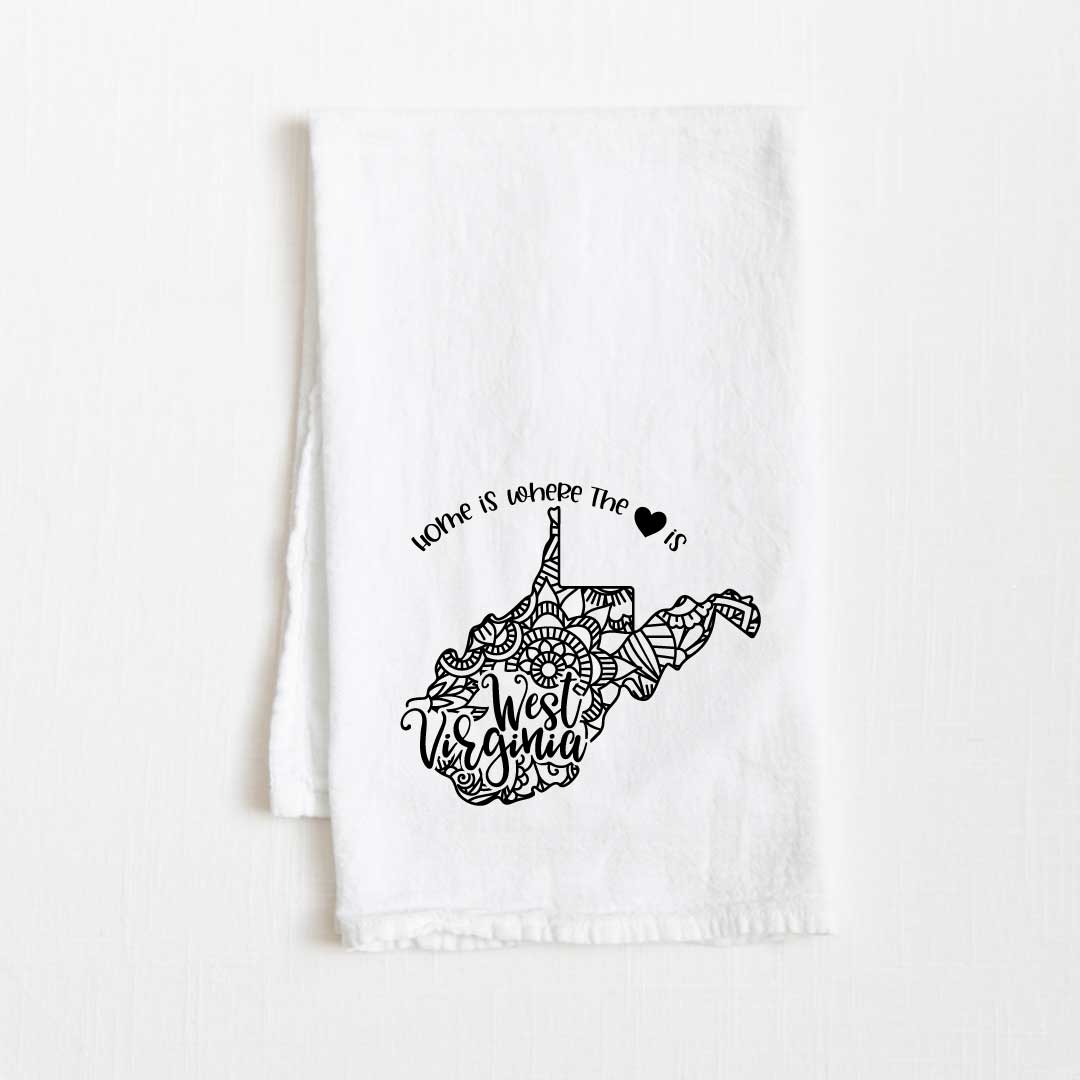 West Virginia - Home Is Where the Heart Is Flour Sack Kitchen Towel - 36” x 32”