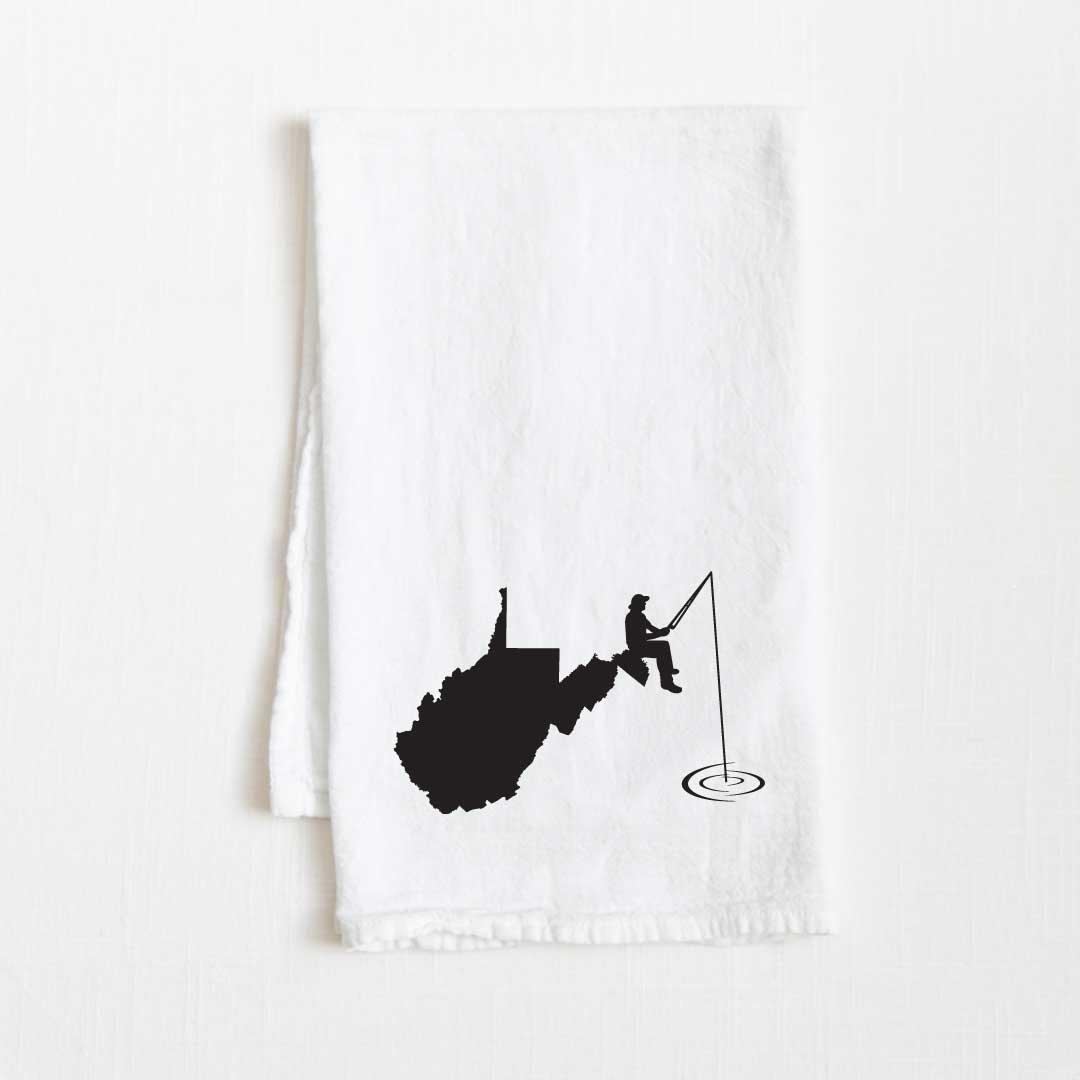 West Virginia Fishing State Flour Sack Kitchen Towel - 36” x 32”