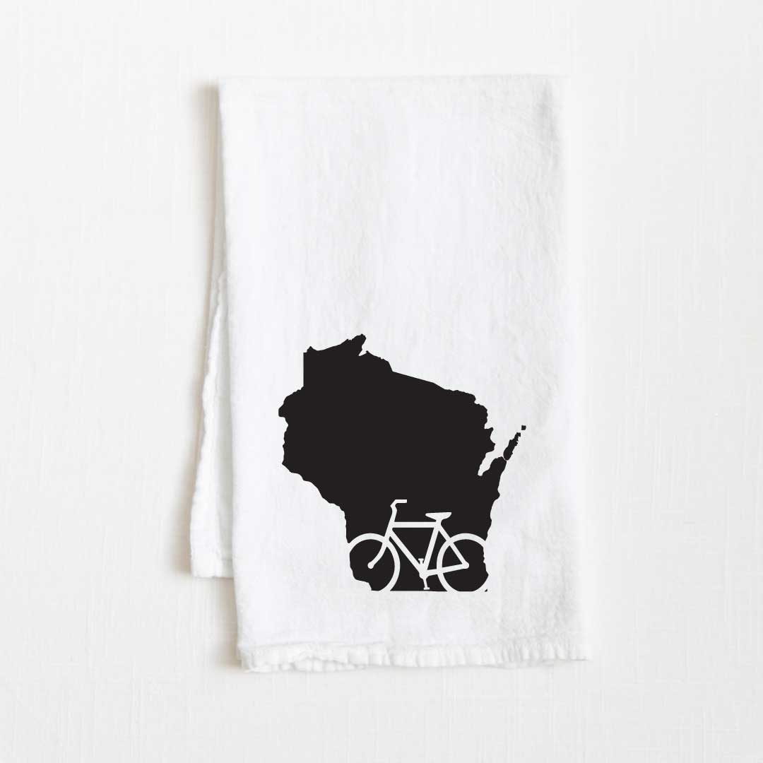 Wisconsin Bike State Flour Sack Kitchen Towel - 36” x 32”