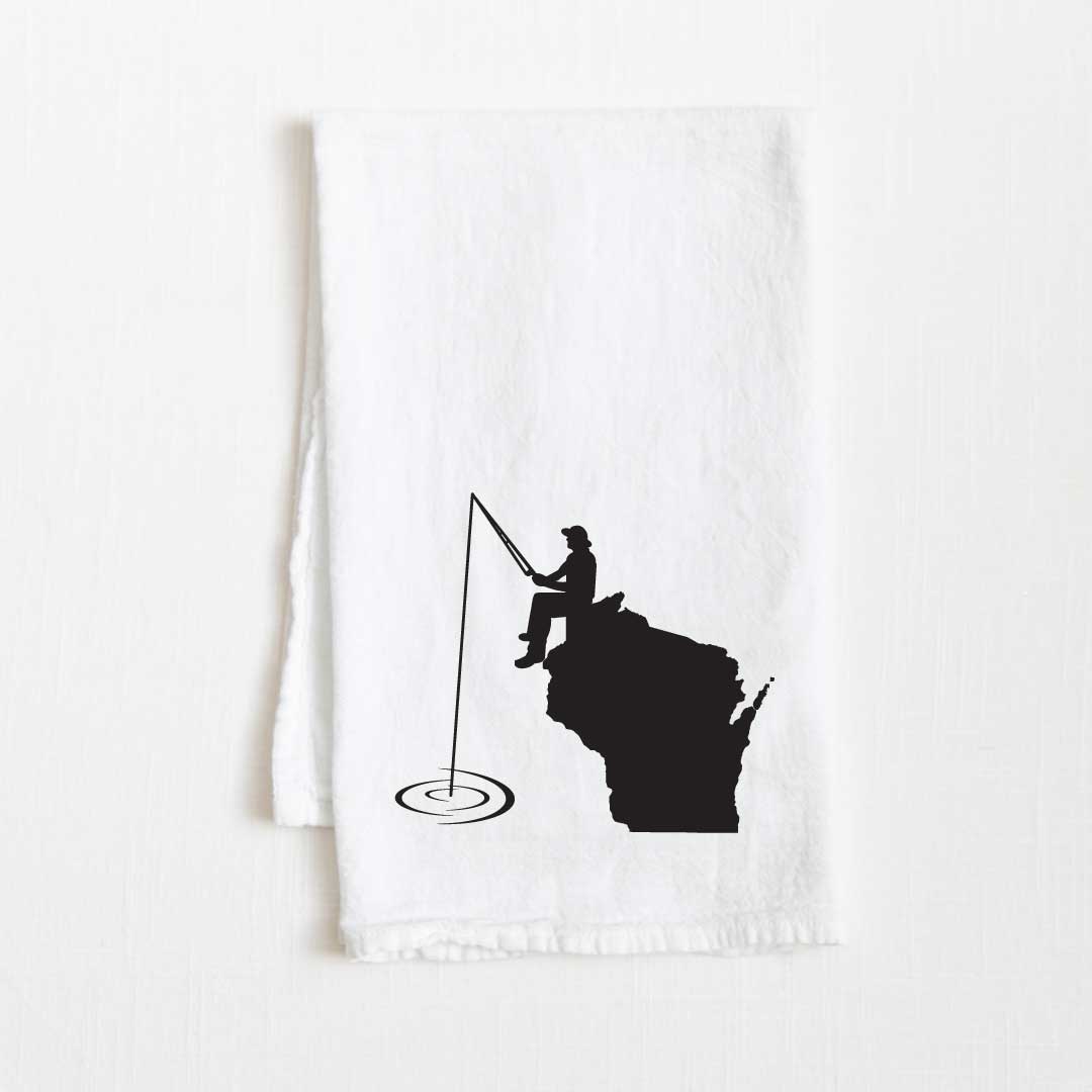 Wisconsin Fishing State Flour Sack Kitchen Towel - 36” x 32”
