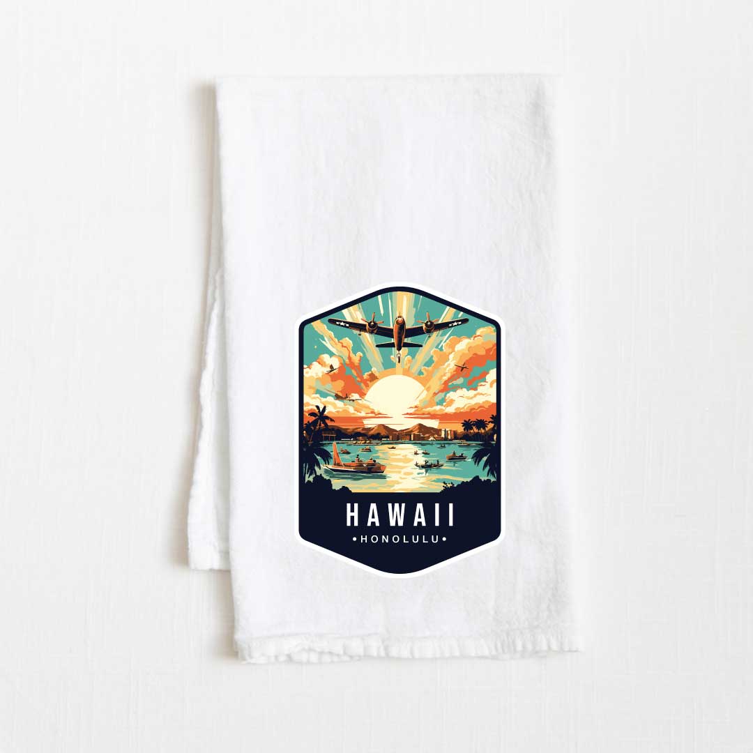 Hawaii Vintage Illustrated State Flour Sack Kitchen Towel - 36” x 32”