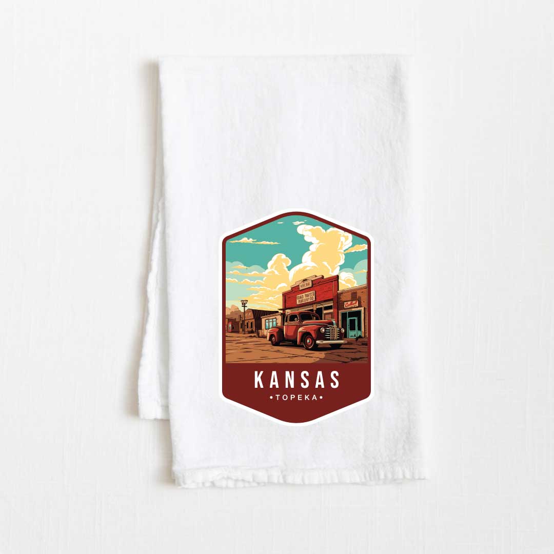Kansas Vintage Illustrated State Flour Sack Kitchen Towel - 36” x 32”