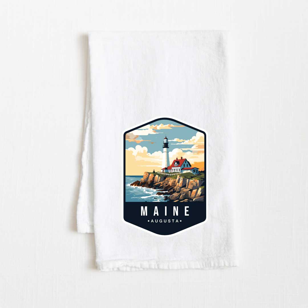 Maine Vintage Illustrated State Flour Sack Kitchen Towel - 36” x 32”