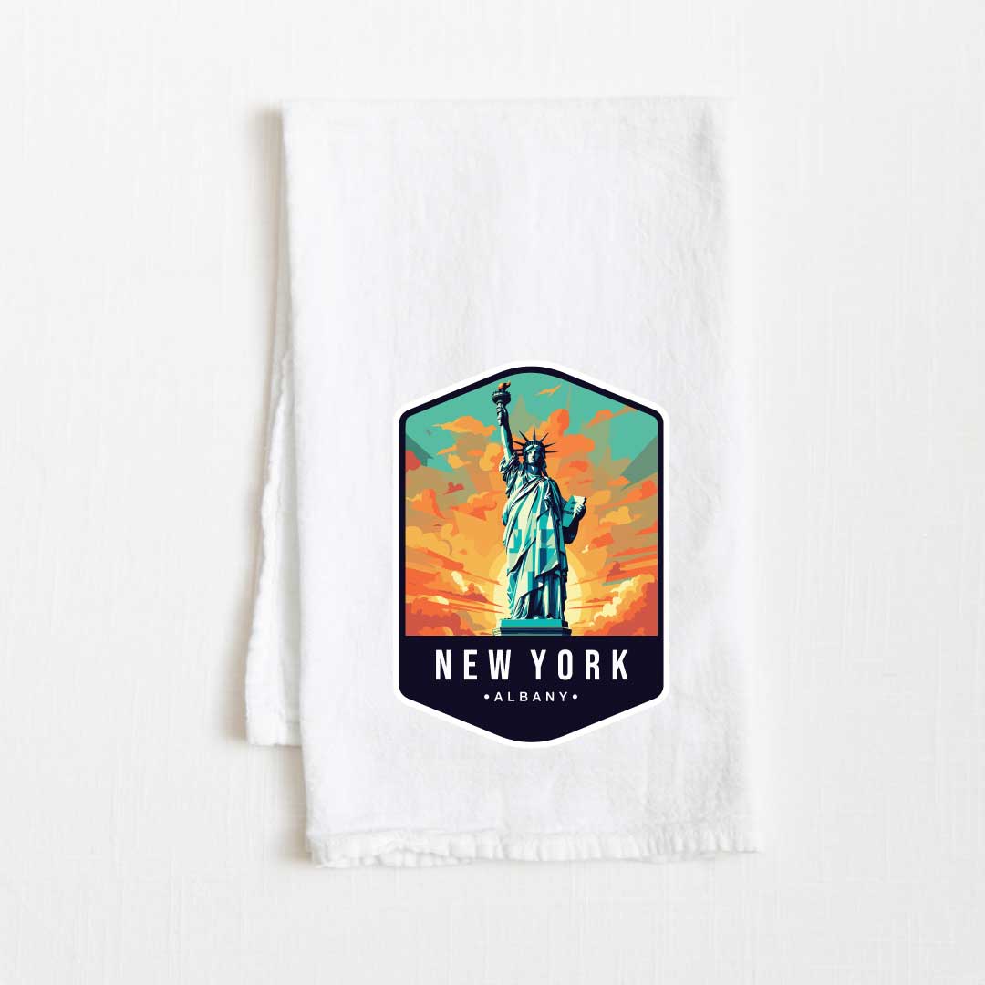 New York Vintage Illustrated State Flour Sack Kitchen Towel - 36” x 32”