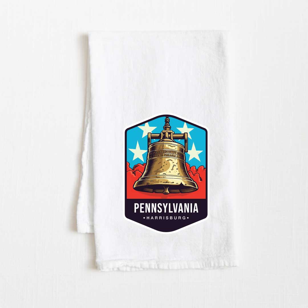 Pennsylvania Vintage Illustrated State Flour Sack Kitchen Towel - 36” x 32”