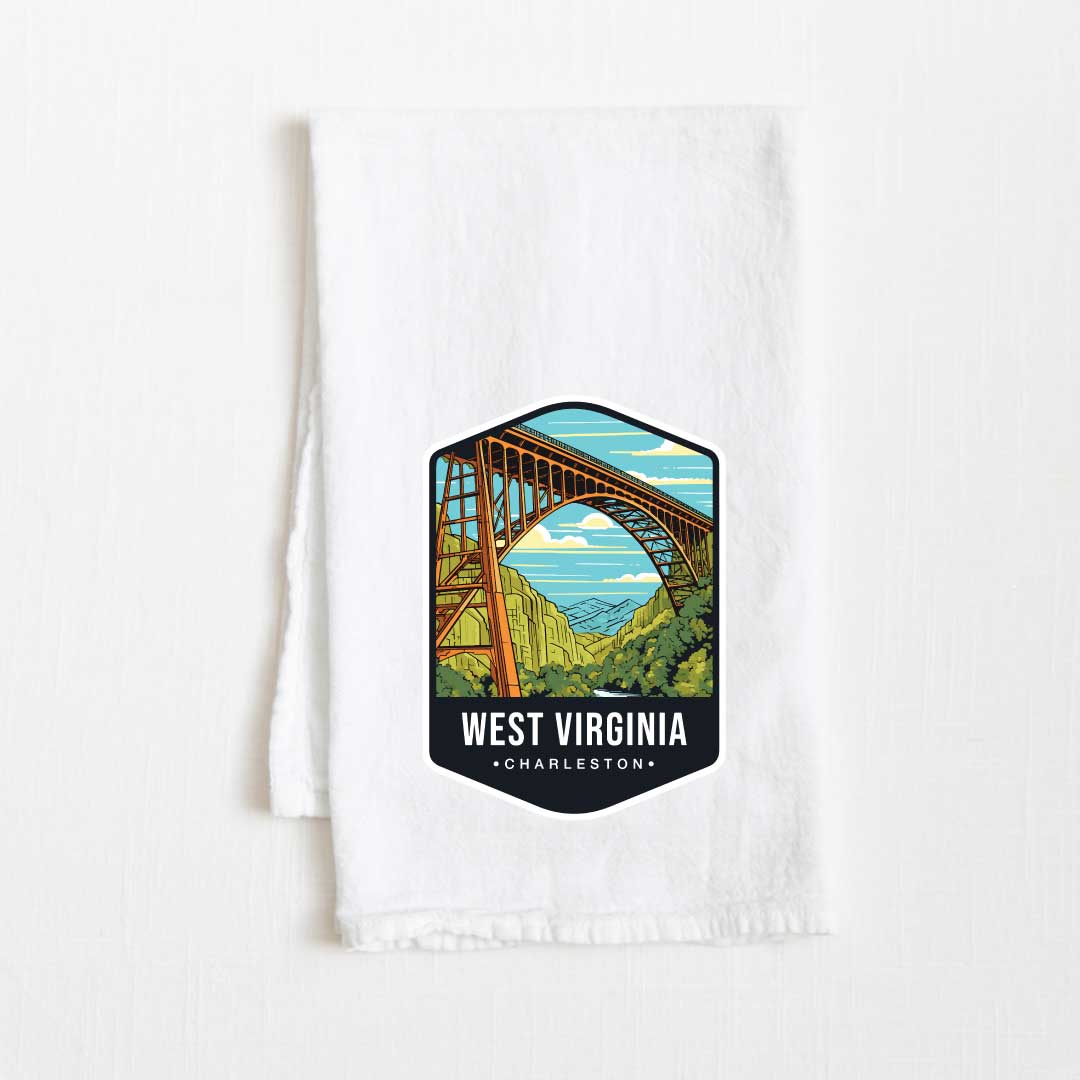 West Virginia Vintage Illustrated State Flour Sack Kitchen Towel - 36” x 32”