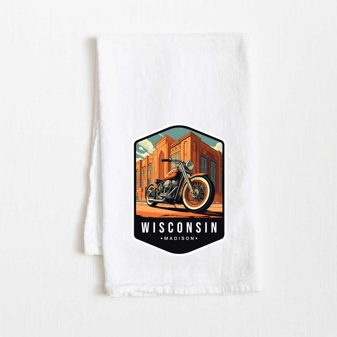Wisconsin Vintage Illustrated State Flour Sack Kitchen Towel - 36” x 32”