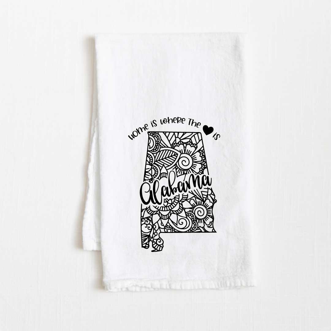 Alabama - Home Is Where the Heart Is Flour Sack Kitchen Towel - 36” x 32”
