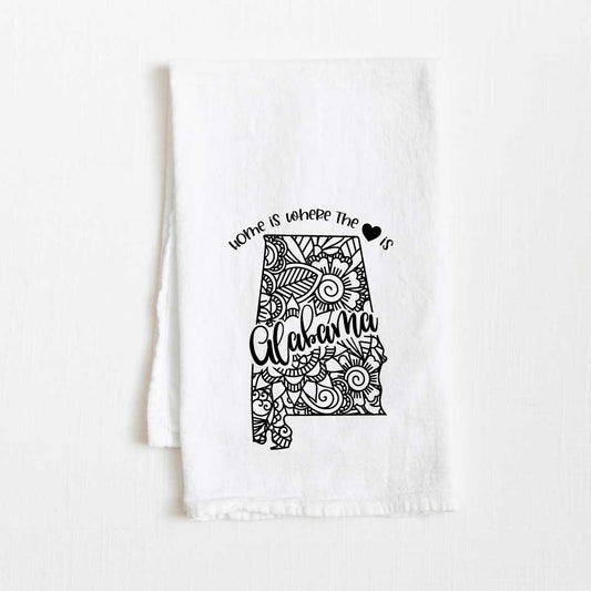 Alabama - Home Is Where the Heart Is Flour Sack Kitchen Towel - 36” x 32”