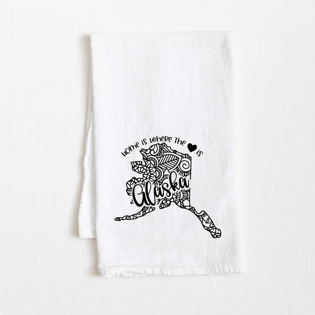 Alaska - Home Is Where the Heart Is Flour Sack Kitchen Towel - 36” x 32”