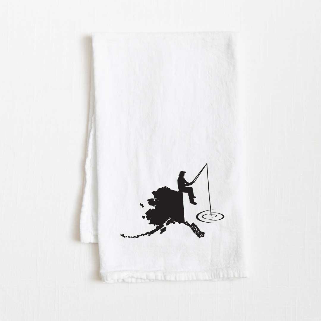 Alaska Fishing State Flour Sack Kitchen Towel - 36” x 32”