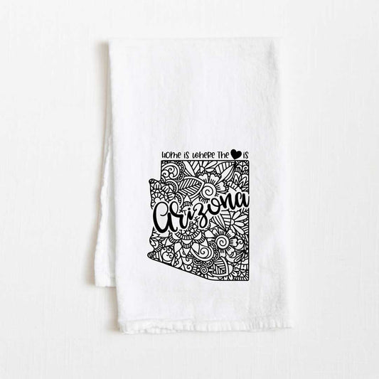 Arizona - Home Is Where the Heart Flour Sack Kitchen Towel - 36” x 32”