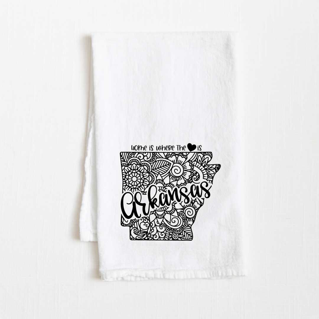 Arkansas - Home Is Where the Heart Is Flour Sack Kitchen Towel - 36” x 32”