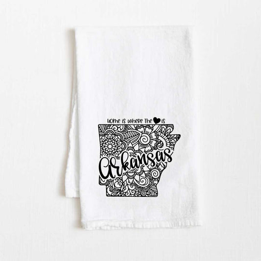Arkansas - Home Is Where the Heart Is Flour Sack Kitchen Towel - 36” x 32”