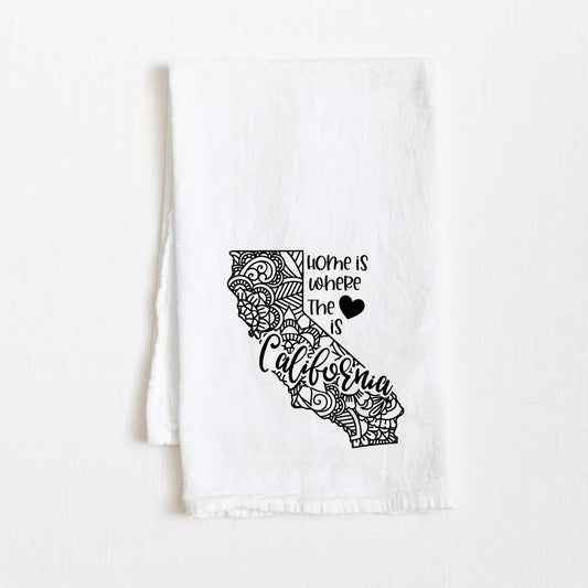 California - Home Is Where the Heart Is Flour Sack Kitchen Towel - 36” x 32”