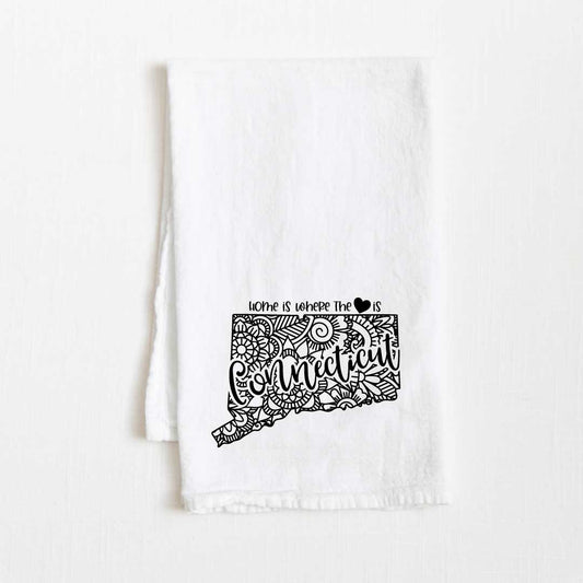 Connecticut - Home Is Where the Heart Is Flour Sack Kitchen Towel - 36” x 32”