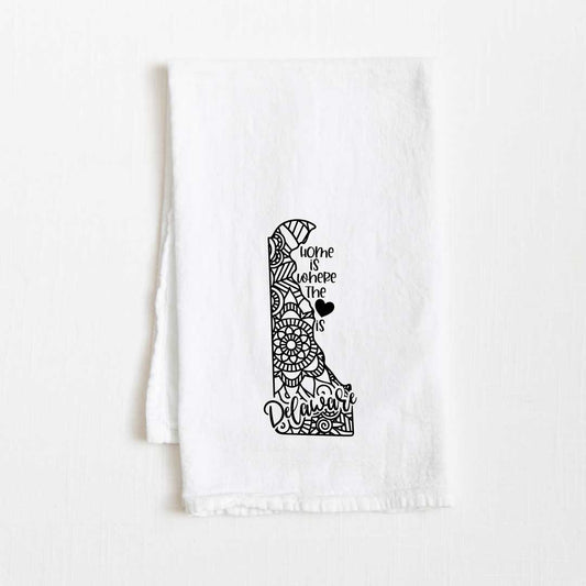Delaware - Home Is Where the Heart Is Flour Sack Kitchen Towel - 36” x 32”