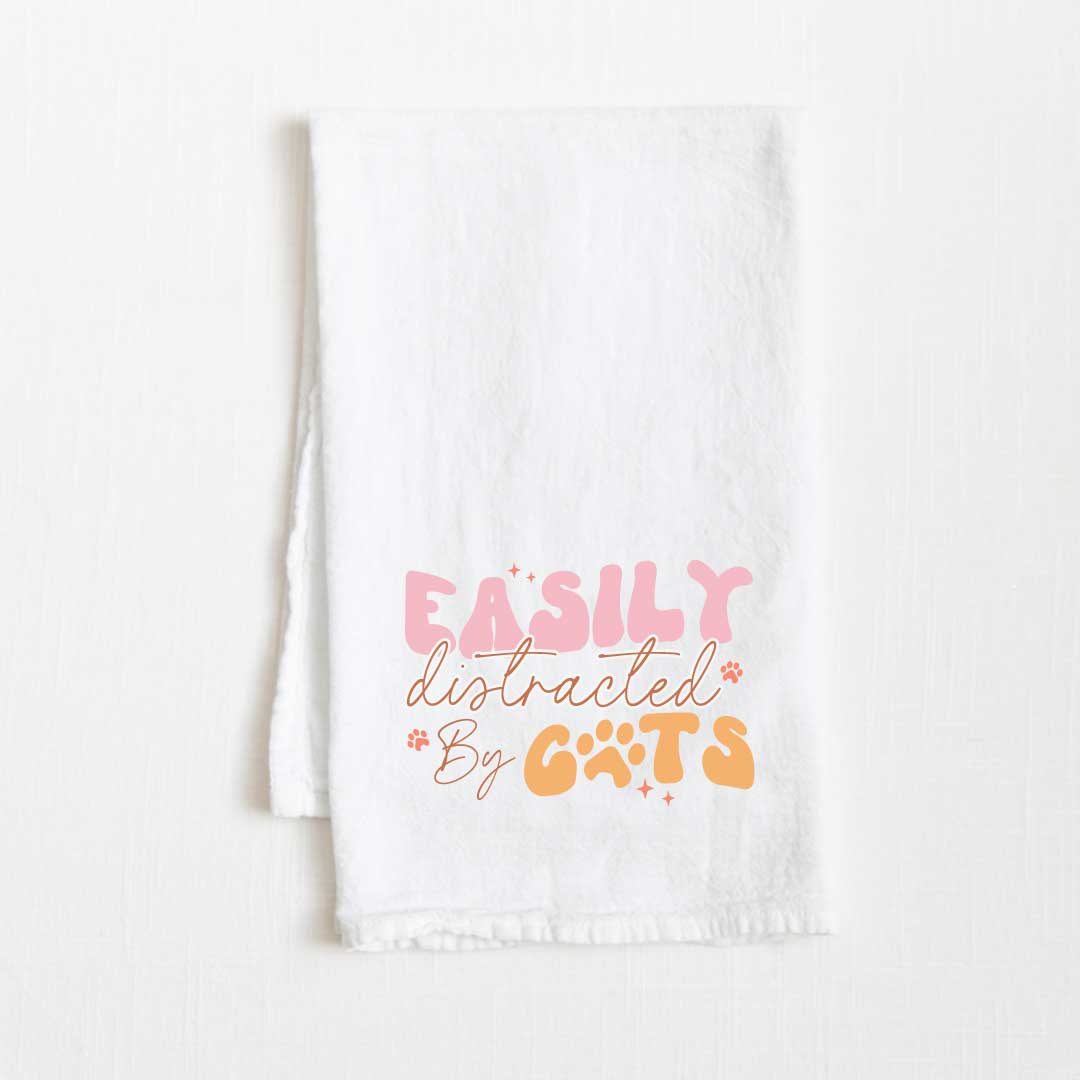 Easily Distracted By Cats Flour Sack Kitchen Towel - 36” x 32”
