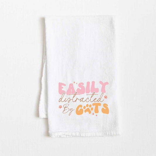 Easily Distracted By Cats Flour Sack Kitchen Towel - 36” x 32”