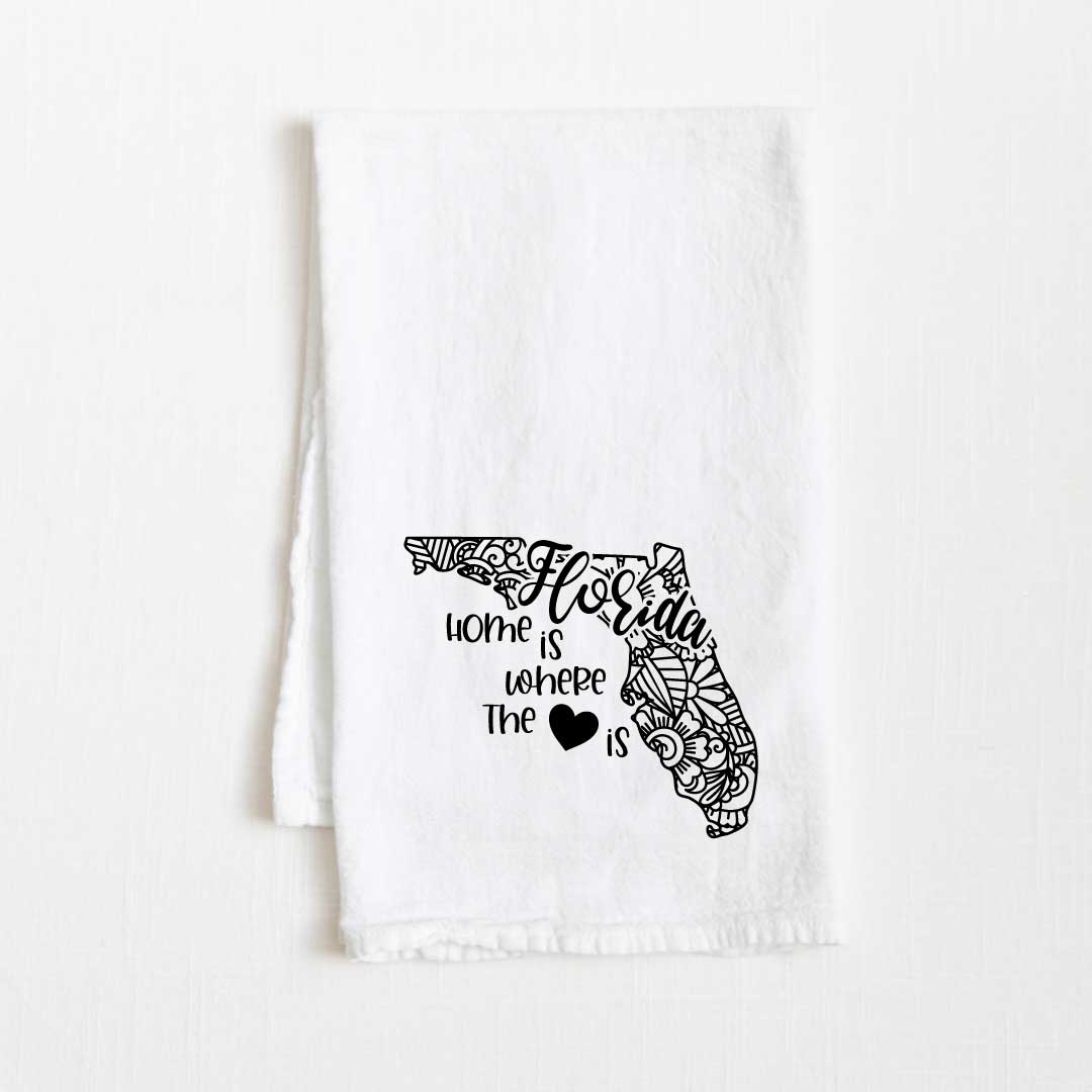 Florida - Home Is Where the Heart Is Flour Sack Kitchen Towel - 36” x 32”