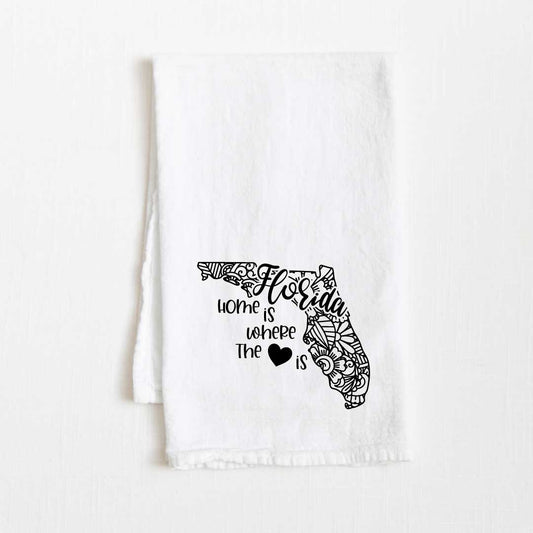 Florida - Home Is Where the Heart Is Flour Sack Kitchen Towel - 36” x 32”