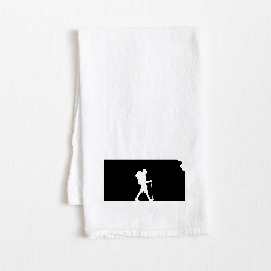 Kansas Hiking State Flour Sack Kitchen Towel - 36” x 32”