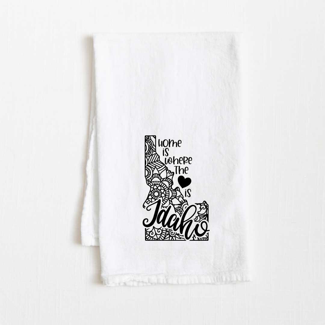 Idaho - Home Is Where the Heart Is Flour Sack Kitchen Towel - 36” x 32”