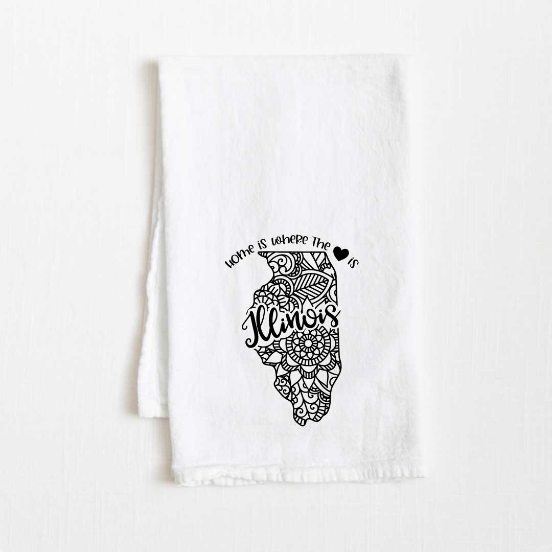 Illinois - Home Is Where the Heart Is Flour Sack Kitchen Towel - 36” x 32”
