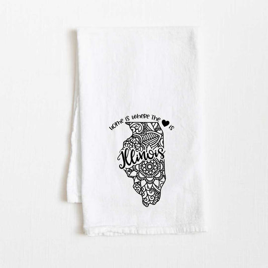 Illinois - Home Is Where the Heart Is Flour Sack Kitchen Towel - 36” x 32”
