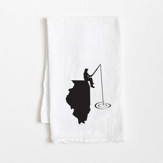 Illinois Fishing State Flour Sack Kitchen Towel - 36” x 32”