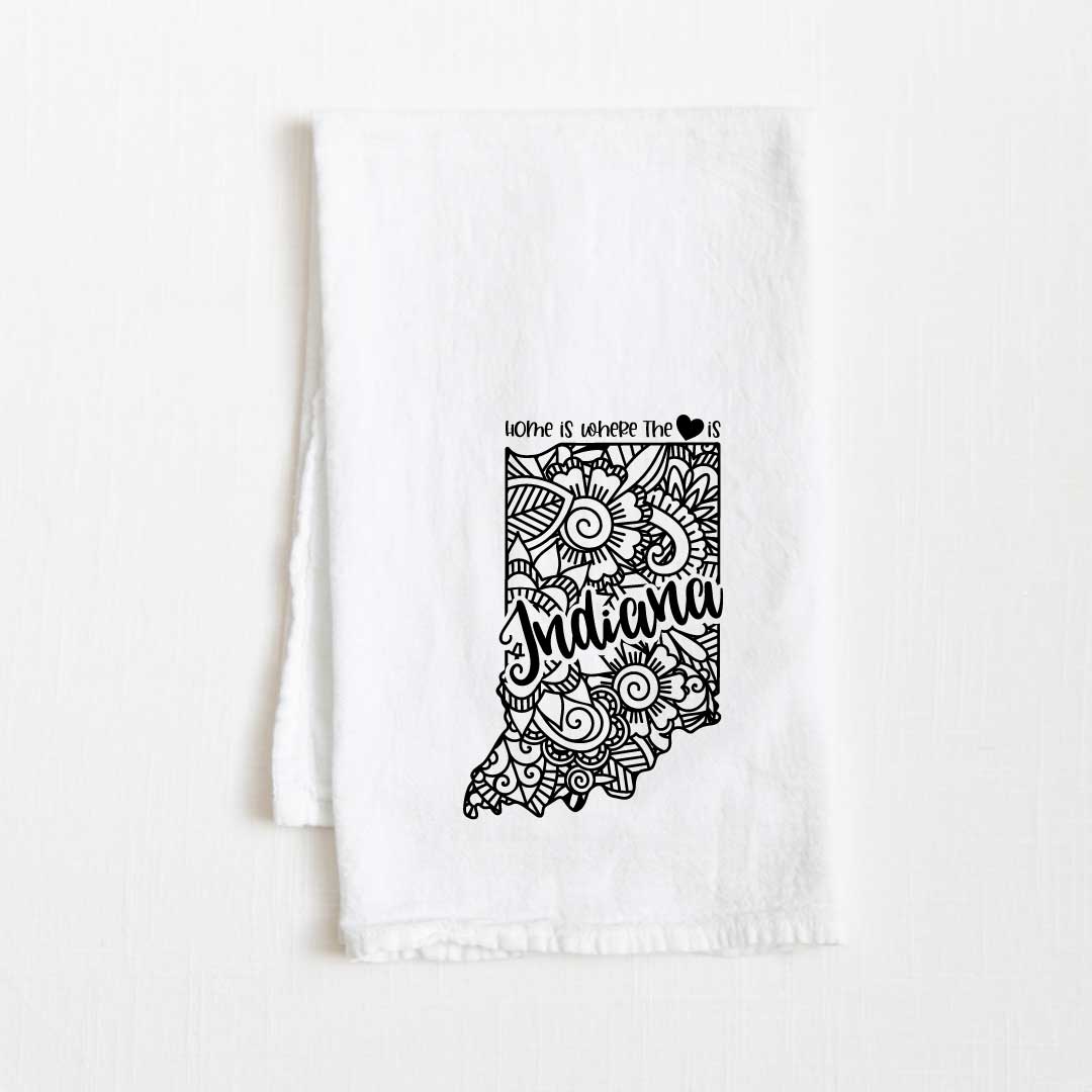 Indiana - Home Is Where the Heart Is Flour Sack Kitchen Towel - 36” x 32”