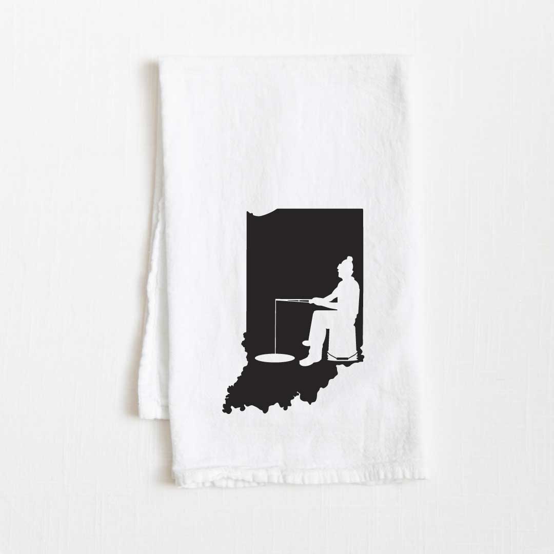 Indiana Ice Fishing State Flour Sack Kitchen Towel - 36” x 32”