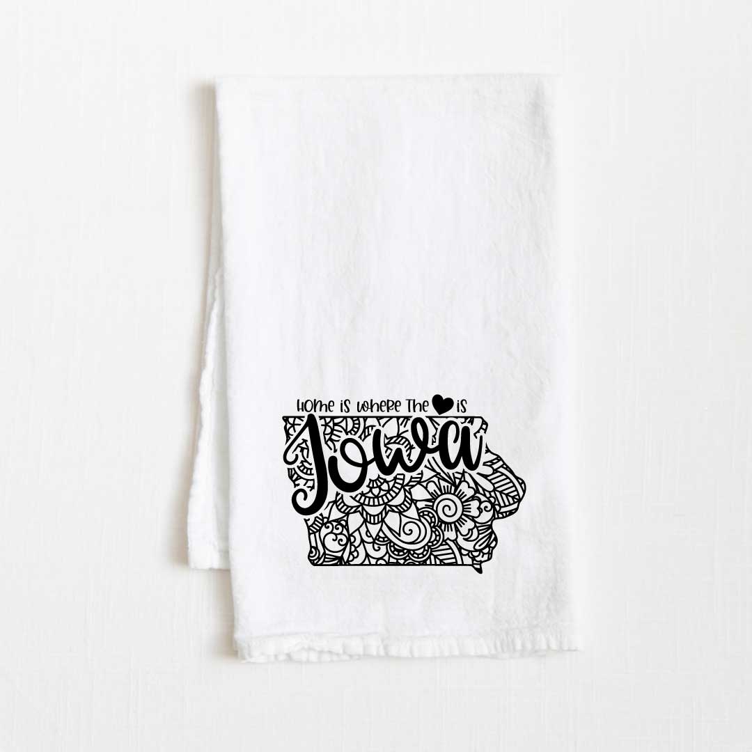 Iowa - Home Is Where the Heart Is Flour Sack Kitchen Towel - 36” x 32”