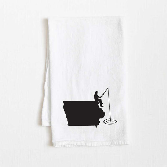 Iowa Fishing State Flour Sack Kitchen Towel - 36” x 32”