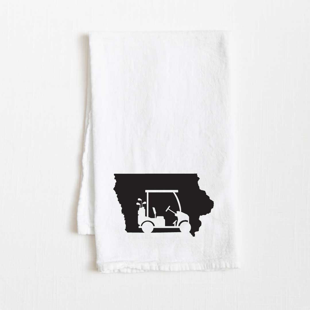 Iowa Golf Cart State Flour Sack Kitchen Towel - 36” x 32”