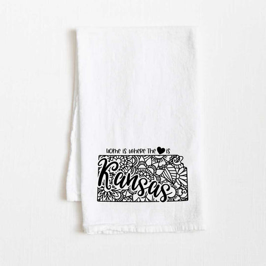 Kansas - Home Is Where the Heart Is Flour Sack Kitchen Towel - 36” x 32”