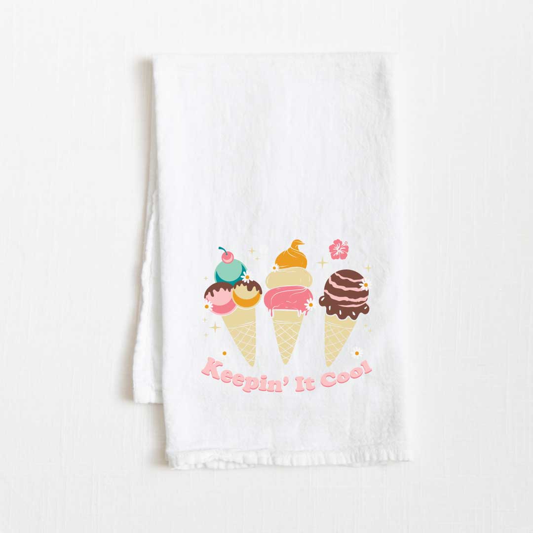 Keepin' It Cool - Ice Cream Flour Sack Kitchen Towel - 36” x 32”