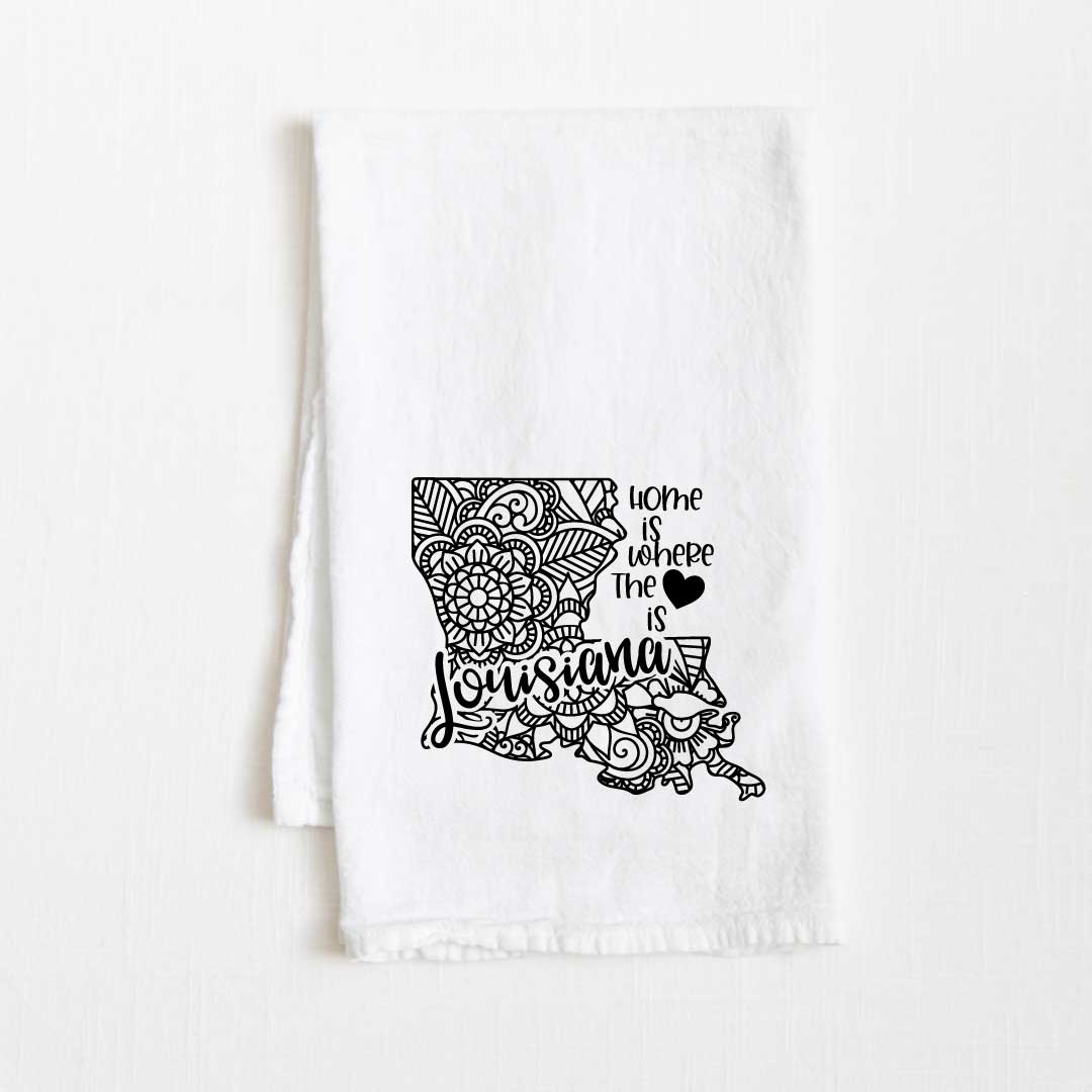 Louisiana - Home Is Where the Heart Is Flour Sack Kitchen Towel - 36” x 32”