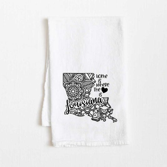 Louisiana - Home Is Where the Heart Is Flour Sack Kitchen Towel - 36” x 32”
