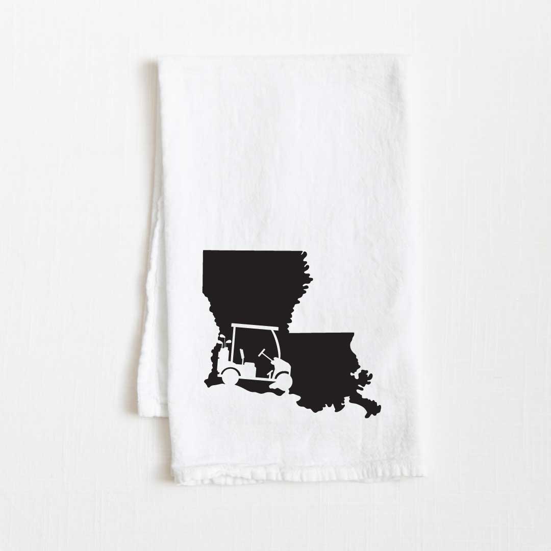 Louisiana Golf Cart State Flour Sack Kitchen Towel - 36” x 32”