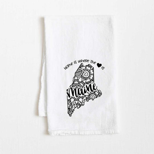 Maine - Home Is Where the Heart Is Flour Sack Kitchen Towel - 36” x 32”
