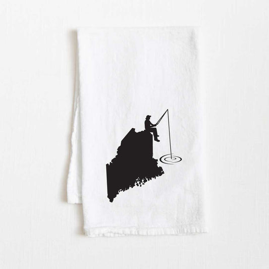 Maine Fishing State Flour Sack Kitchen Towel - 36” x 32”