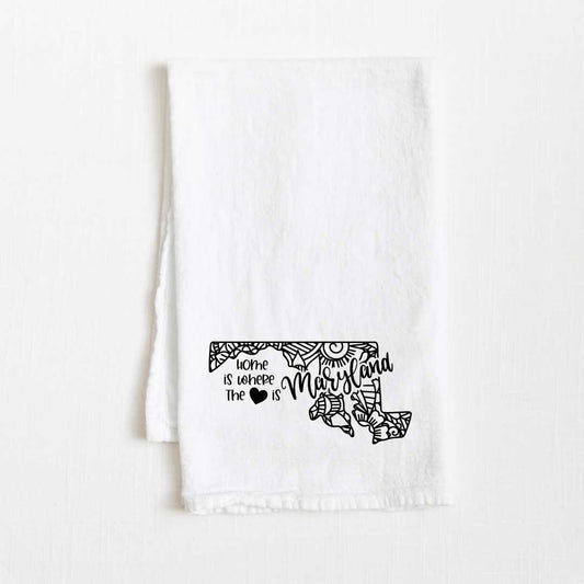 Maryland - Home Is Where the Heart Is Flour Sack Kitchen Towel - 36” x 32”