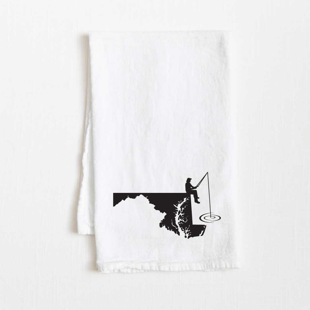 Maryland Fishing State Flour Sack Kitchen Towel - 36” x 32”