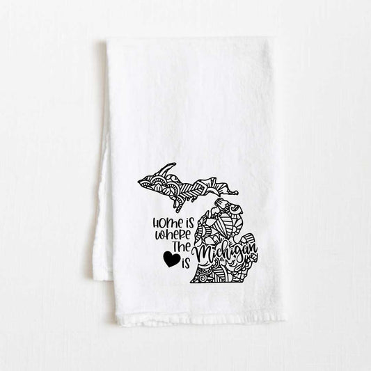 Michigan - Home Is Where the Heart Is Flour Sack Kitchen Towel - 36” x 32”
