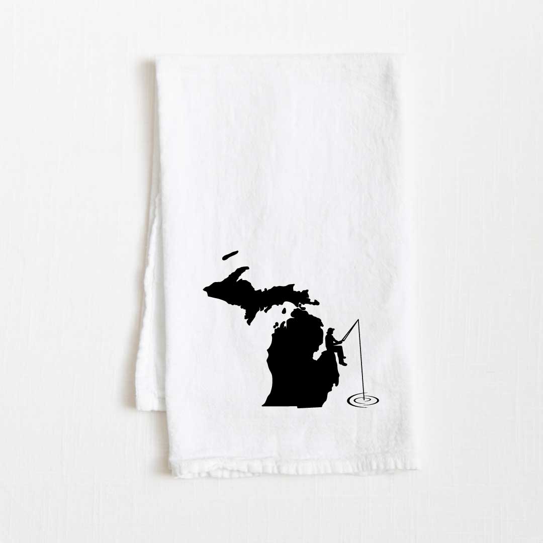 Michigan Fishing State Flour Sack Kitchen Towel - 36” x 32”
