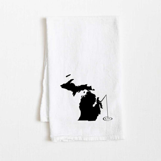 Michigan Fishing State Flour Sack Kitchen Towel - 36” x 32”
